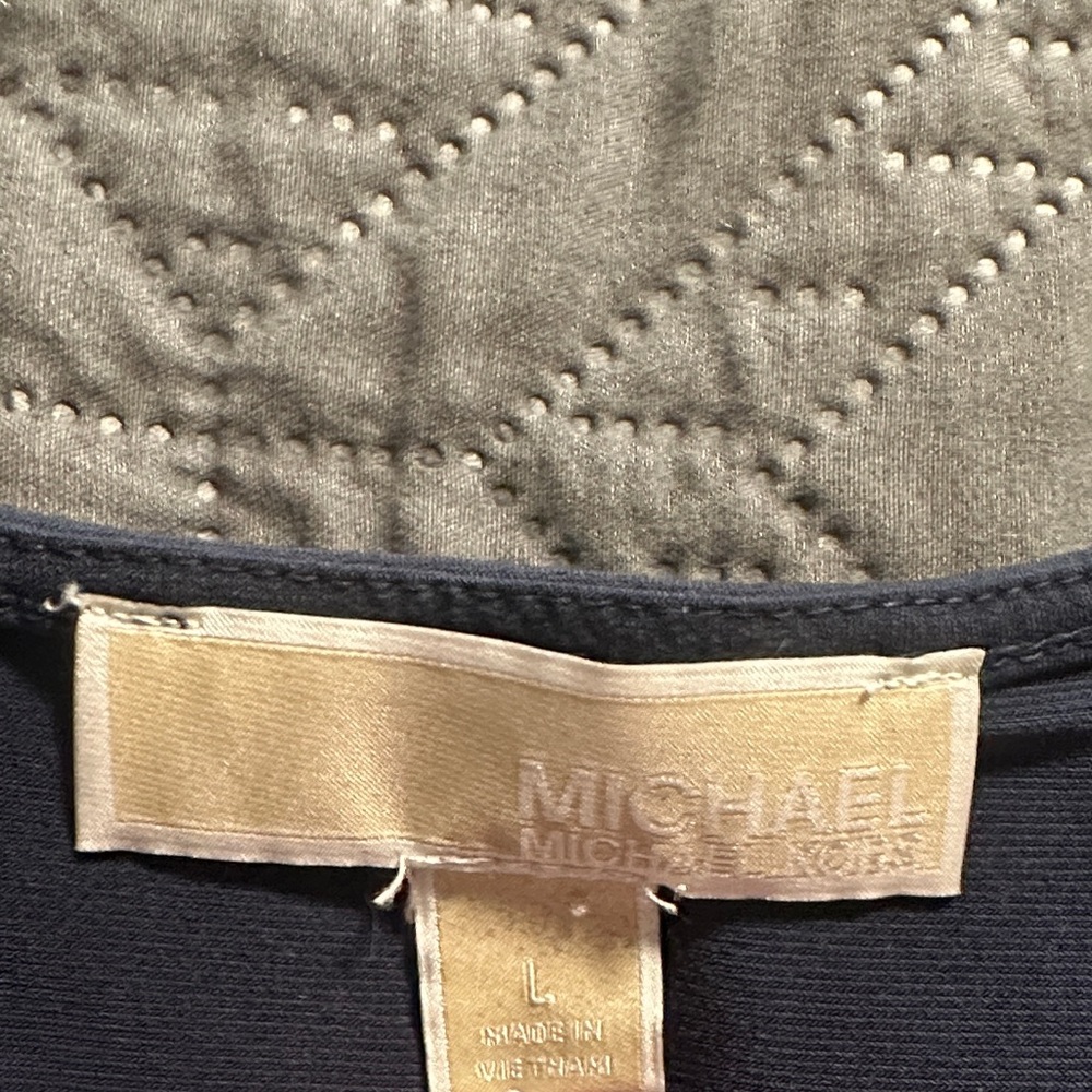 MICHAEL Michael Kors Short Sleeve Navy Top with Lattice Detail - Picture 2 of 2